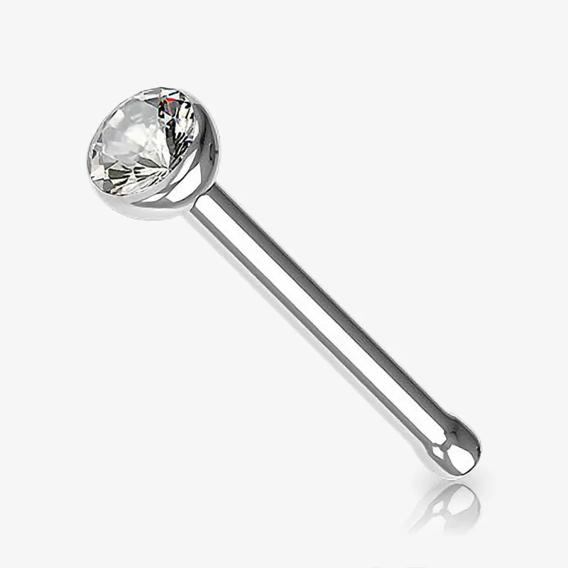 Piercing Nariz Reto Prateado Strass - Piercings de Nariz