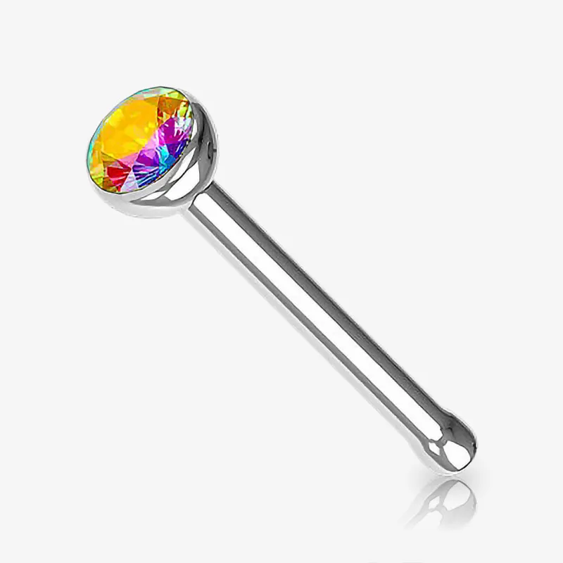 Piercing Nariz Reto Prateado Strass - Piercings de Nariz