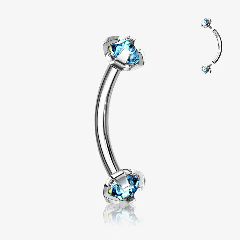 Piercing Curvo de Aço Cirúrgico - Zircônia Cravada Dupla Cores - Piercings de Sobrancelha