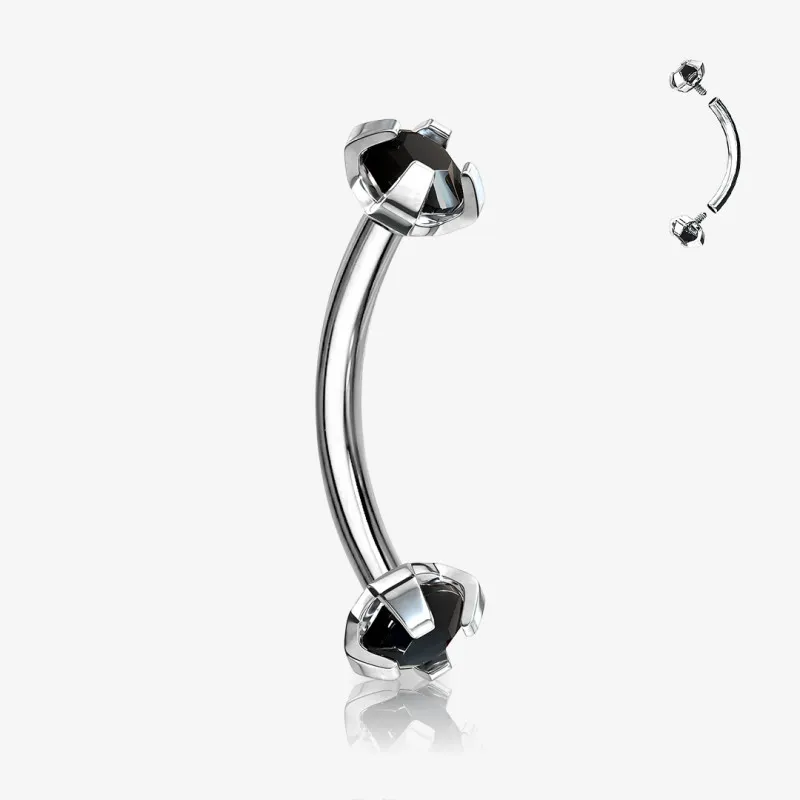 Piercing Curvo de Aço Cirúrgico - Zircônia Cravada Dupla Cores - Piercings de Sobrancelha