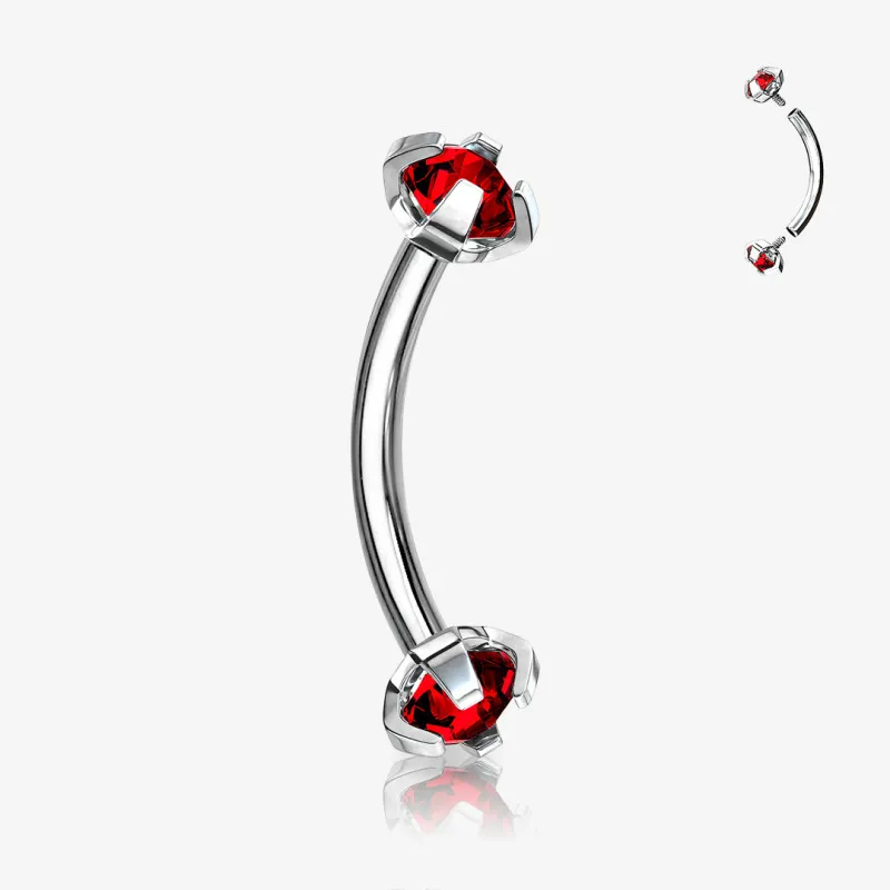 Piercing curvo zircônia dupla em aço cirúrgico com cores variadas