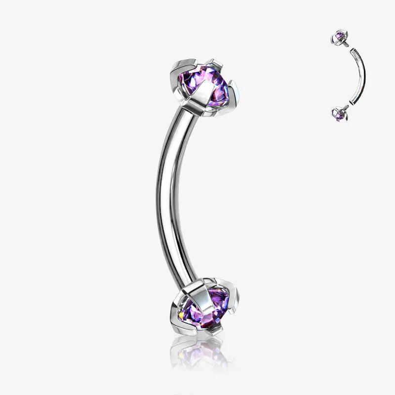 Piercing Curvo de Aço Cirúrgico - Zircônia Cravada Dupla Cores - Piercings de Sobrancelha