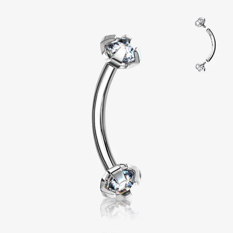 Piercing Curvo de Aço Cirúrgico - Zircônia Cravada Dupla Cores - Piercings de Sobrancelha