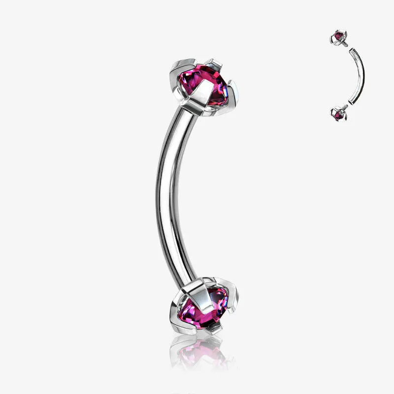 Piercing Curvo de Aço Cirúrgico - Zircônia Cravada Dupla Cores - Piercings de Sobrancelha