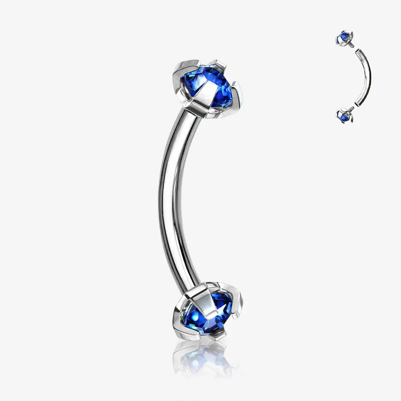 Piercing Curvo de Aço Cirúrgico - Zircônia Cravada Dupla Cores - Piercings de Sobrancelha