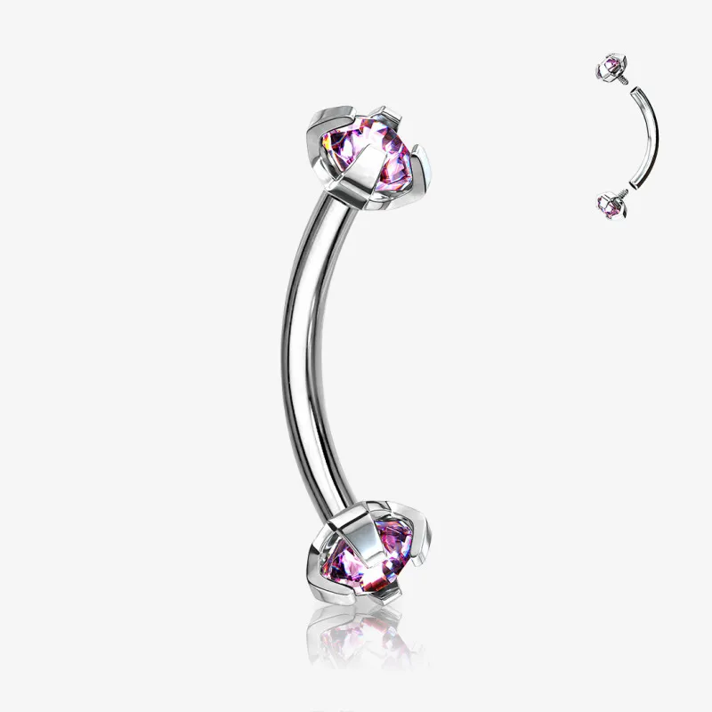 Piercing Curvo de Aço Cirúrgico - Zircônia Cravada Dupla Cores - Piercings de Sobrancelha