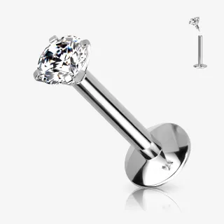 Piercing Labret Zircônia com ponto de luz em aço cirúrgico