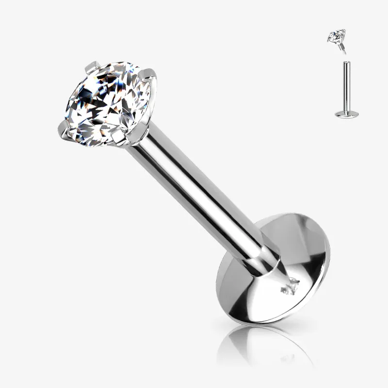 Piercing Labret Zircônia com ponto de luz em aço cirúrgico