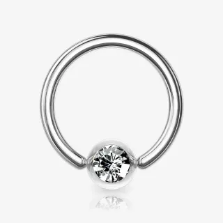 Piercing captive strass prateado em aço cirúrgico com detalhe brilhante