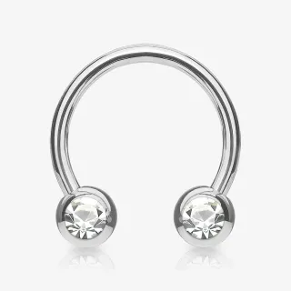 Piercing ferradura prateada strass lateral em aço cirúrgico com brilho elegante