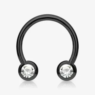 Piercing ferradura preto strass com brilho lateral em aço cirúrgico