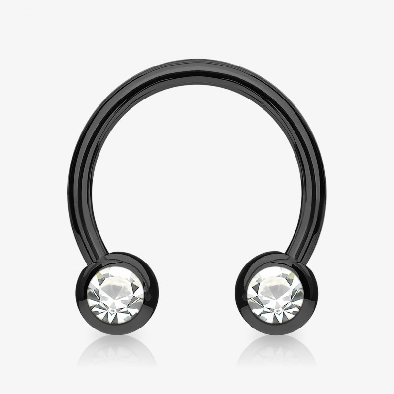 Piercing ferradura preto strass com brilho lateral em aço cirúrgico