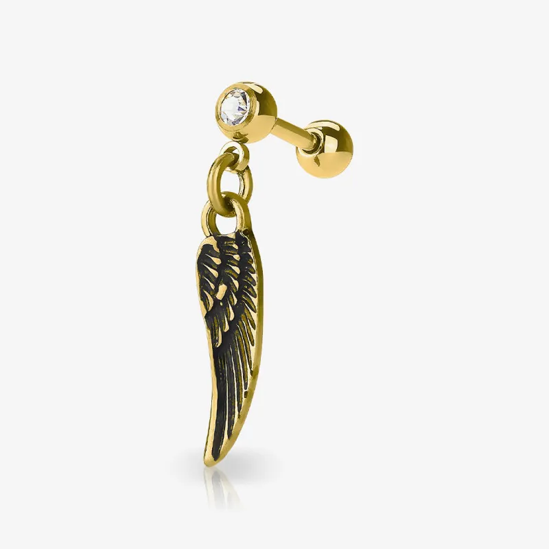 Piercing Cartilagem Dourado com design Asa de Anjo em aço cirúrgico