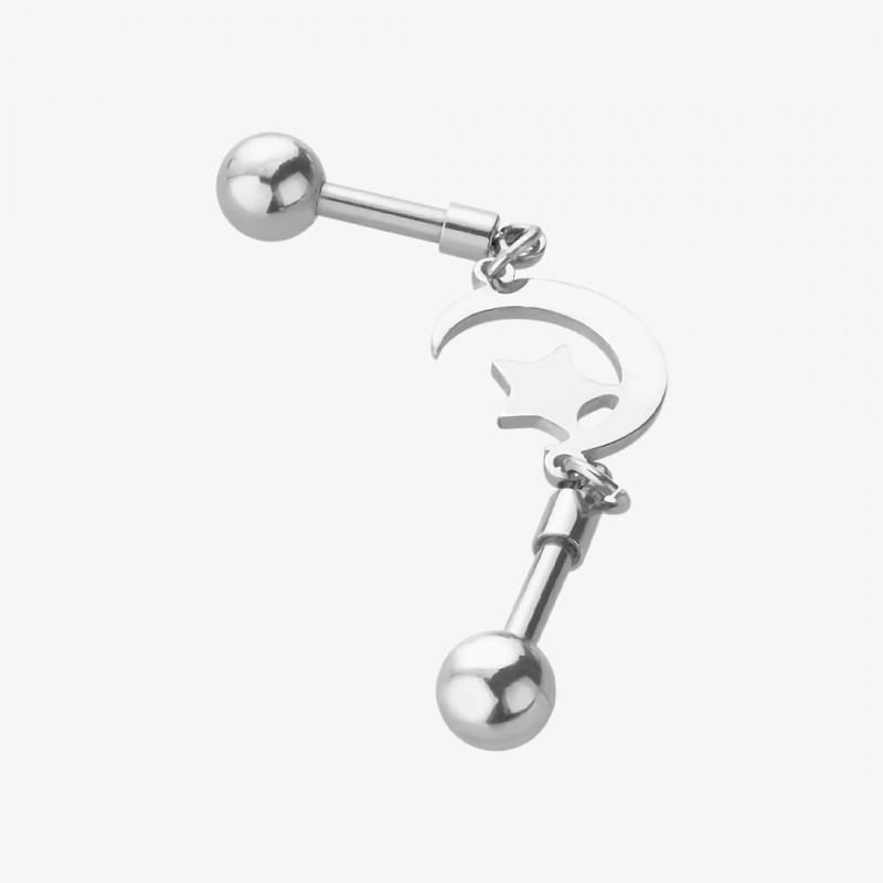 Piercing Cartilagem - Pêndulo Lua e Estrela - Piercings de Cartilagem
