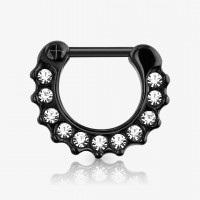 Piercing Septo Clicker Preto com Cristais Cravados