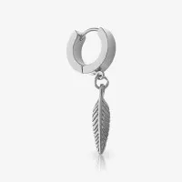 Brinco Pena Prateado Masculino com Design Estilizado