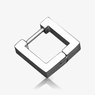 Brinco quadrado prateado masculino em aço cirúrgico com acabamento polido