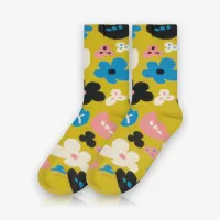 Meia Cano Alto Floral Mostarda é na ALARGS