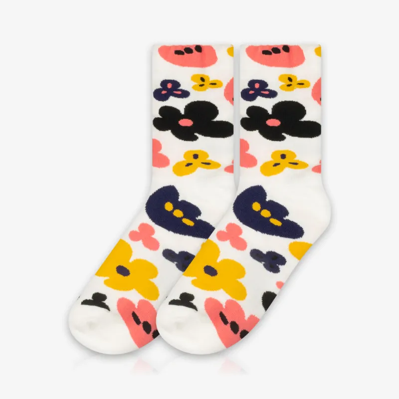 Meia Cano Alto Floral Branca - Meias Divertidas