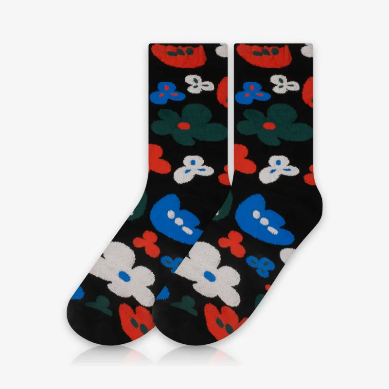 Meia Cano Alto Floral Preta 2 - Meias Divertidas