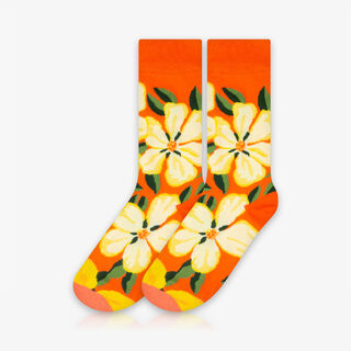 Meia Cano Alto Floral Laranja - Meias Divertidas