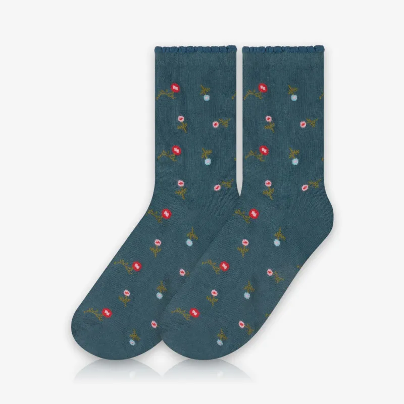 Meia Cano Médio Cute Flower Azul - Meias Divertidas