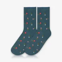 Meia Cano Médio Cute Flower Azul é na ALARGS