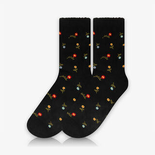 Meia Cano Médio Cute Flower Preto - Meias Divertidas
