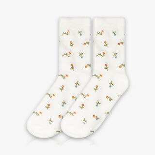 Meia Cano Médio Cute Flower Branca - Meias Divertidas