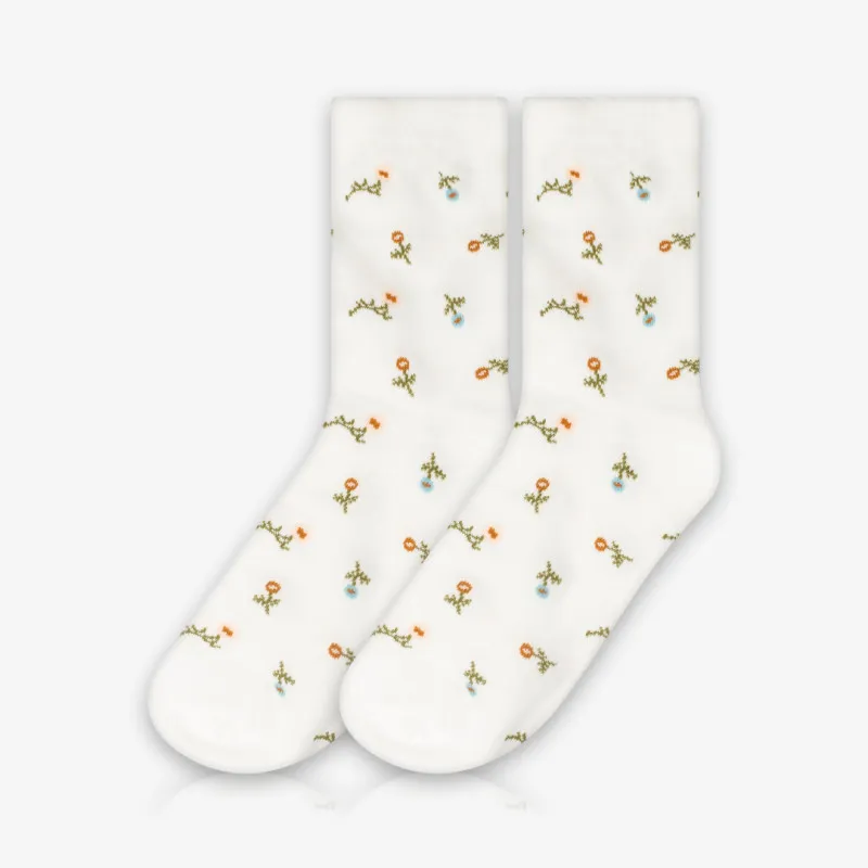 Meia Cano Médio Cute Flower Branca - Meias Divertidas