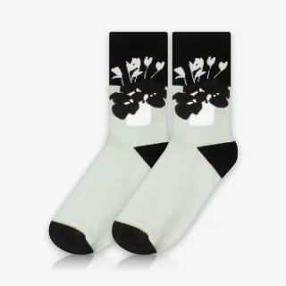 Meia Cano Médio Flores P&B - Meias Divertidas
