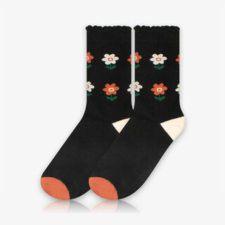 Meia Cano Alto Florzinhas com Borda Detalhada - Meias Divertidas