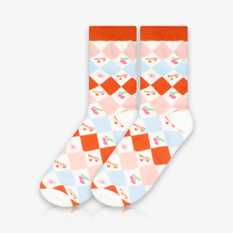 Meia Cano Alto Losangos Fofos - Meias Divertidas