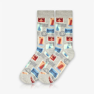 Meia Cano Alto Selos Postais - Meias Divertidas