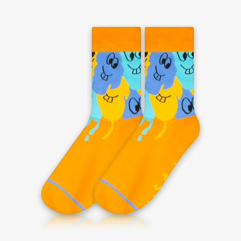 Meia Laranja Cano Alto Smiling Face - Meias Divertidas
