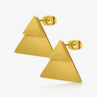 Brinco Triângulo Duplo Dourado em acabamento metálico moderno