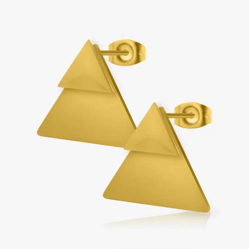 Brinco Triângulo Duplo Dourado em acabamento metálico moderno