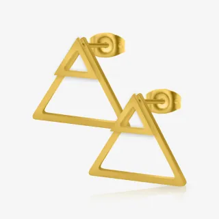 Brinco Triângulo Duplo Vazado com acabamento dourado e design moderno