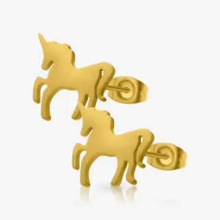 Brinco dourado unicórnio par em aço com design delicado e lúdico