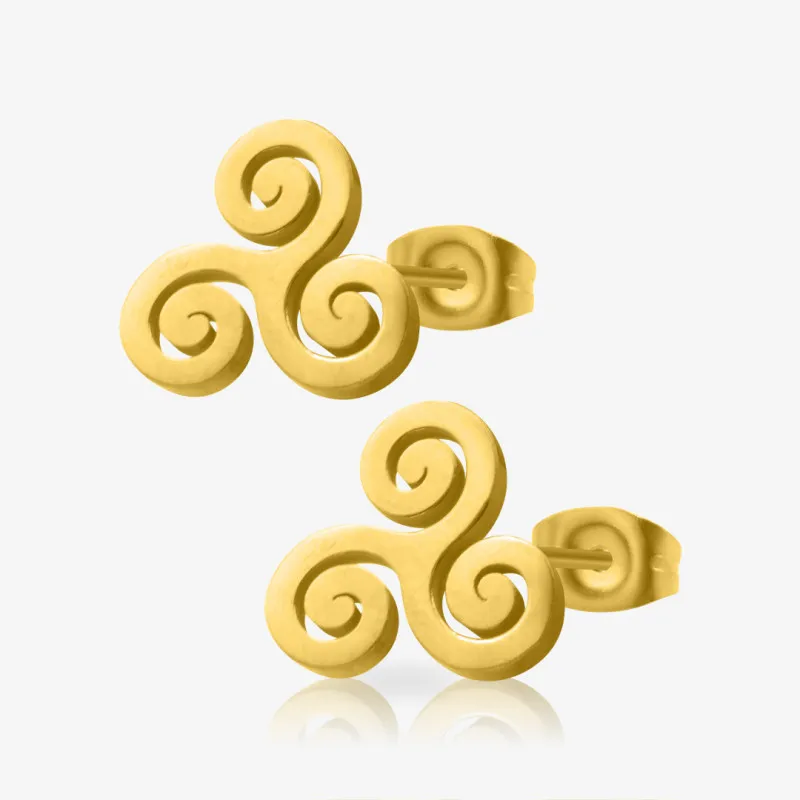 Brinco Dourado Tríscele Par com símbolo celta em aço cirúrgico polido