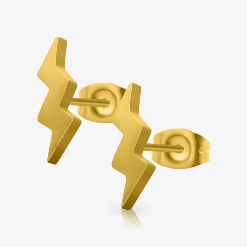 Brinco Dourado Relâmpago em aço cirúrgico com design minimalista