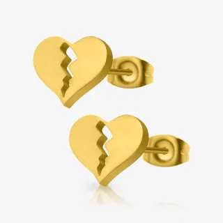 Brinco Dourado Coração Partido em aço cirúrgico - par delicado e feminino