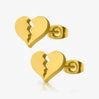 Brinco Dourado Coração Partido com Design Feminino Moderno