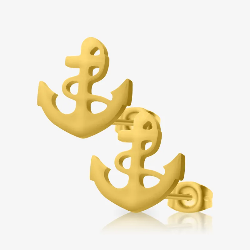 Brinco Dourado Âncora feminino com corda delicada em aço cirúrgico