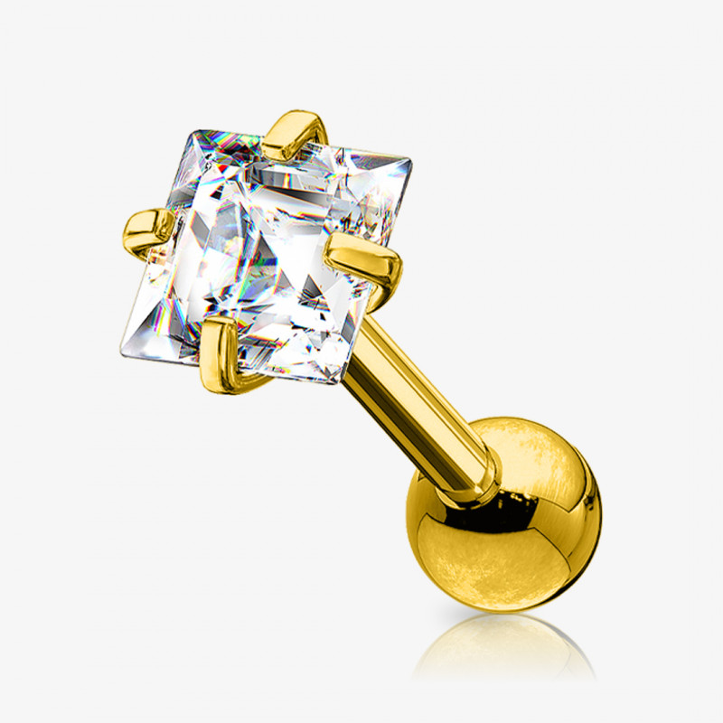 Piercing Barbell de Aço Dourado Zircônia Quadrada