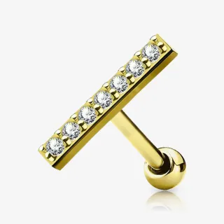 Piercing Barbell Barra Média de aço cirúrgico dourado com strass