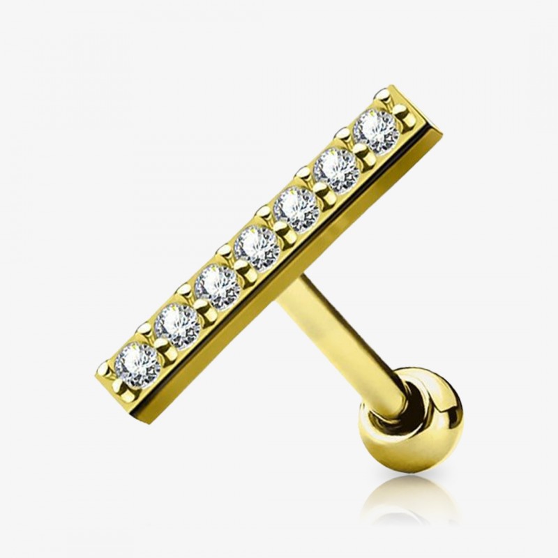 Piercing Barbell de Aço Dourado Barra Média de Strass