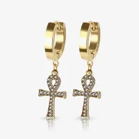 Brinco Dourado Pendente Ankh com design egípcio elegante