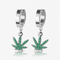 Brinco Pendente Marijuana com Strass Verde e Design Estiloso
