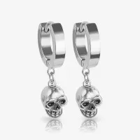 Brinco Pendente Caveira 3D em Aço Cirúrgico Estiloso